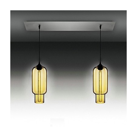 Luminária pendente moderna de vidro transparente com 2 luzes em design de bolha com acabamento galvanizado Luminária pendente moderna de vidro transparente com 2 luzes em design de bolha com acabamento galvanizado