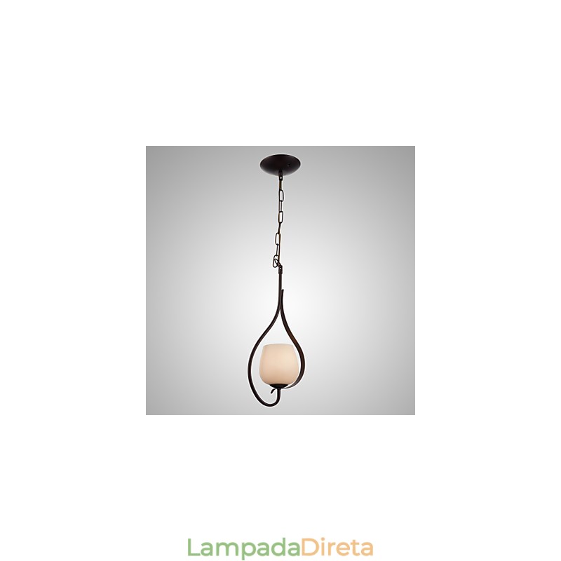 Luminária pendente de pintura de ferro com cúpula de vidro Lâmpada de iluminação clássica 1 cabeça
