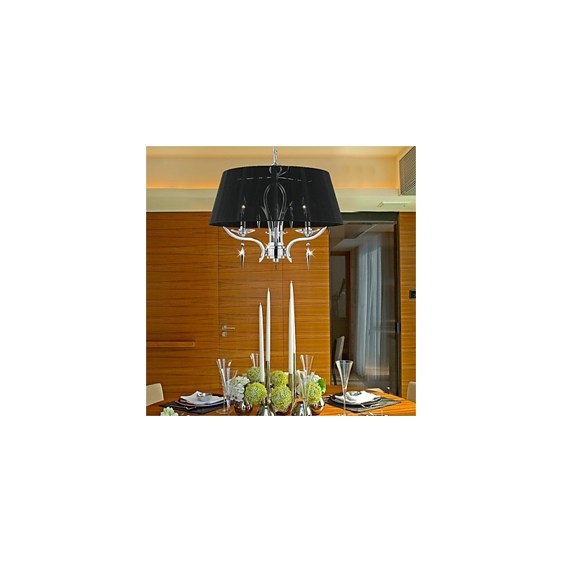 Elegante lustre de cristal com 3 luzes em abajur preto