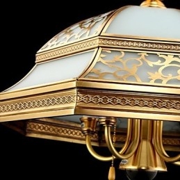 Luminária pendente de latão com seis luzes vintage, cobre total, vidro