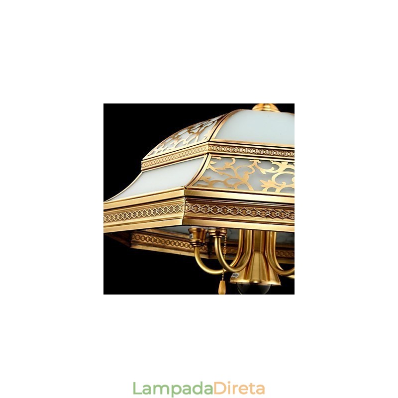 Luminária pendente de latão com seis luzes vintage, cobre total, vidro