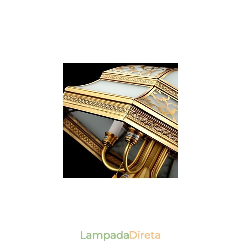 Luminária pendente de latão com seis luzes vintage, cobre total, vidro