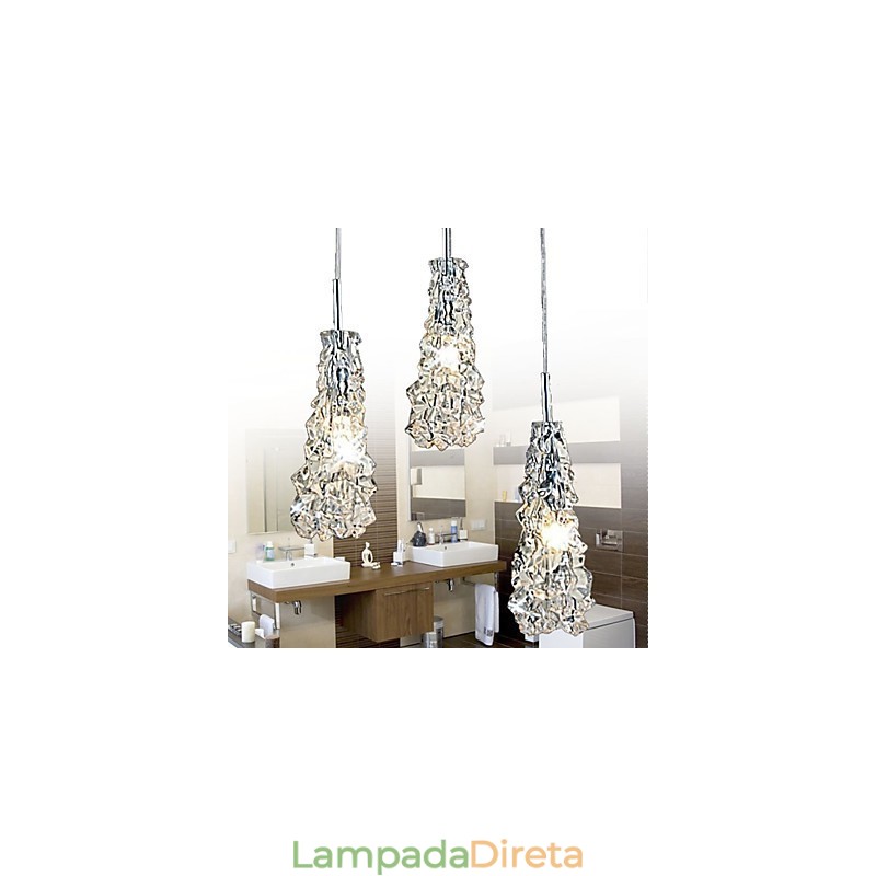 Lustre Tradition Classic de vidro transparente com 3 luzes