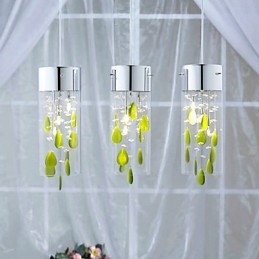 Luminária pendente de cristal artística com base de lâmpada G4 com decorações verdes