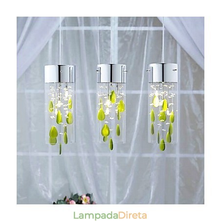 Luminária pendente de cristal artística com base de lâmpada G4 com decorações verdes Luminária pendente de cristal artística com base de lâmpada G4 com decorações verdes