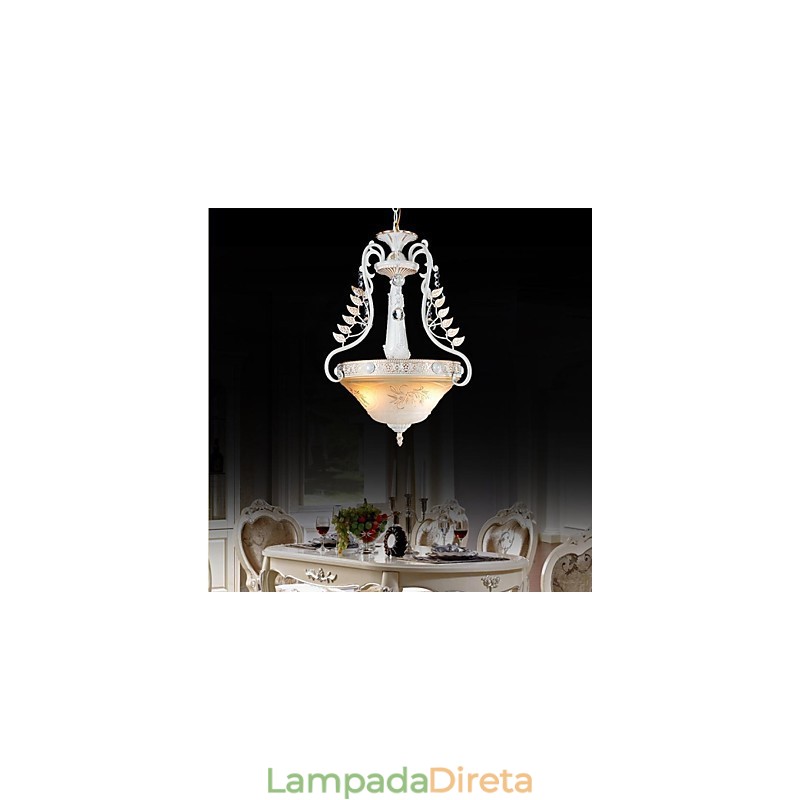 Pendente Branco Duas Luzes Padrão Vidro Abajur Mão Dourado Europeu Retro Clássico