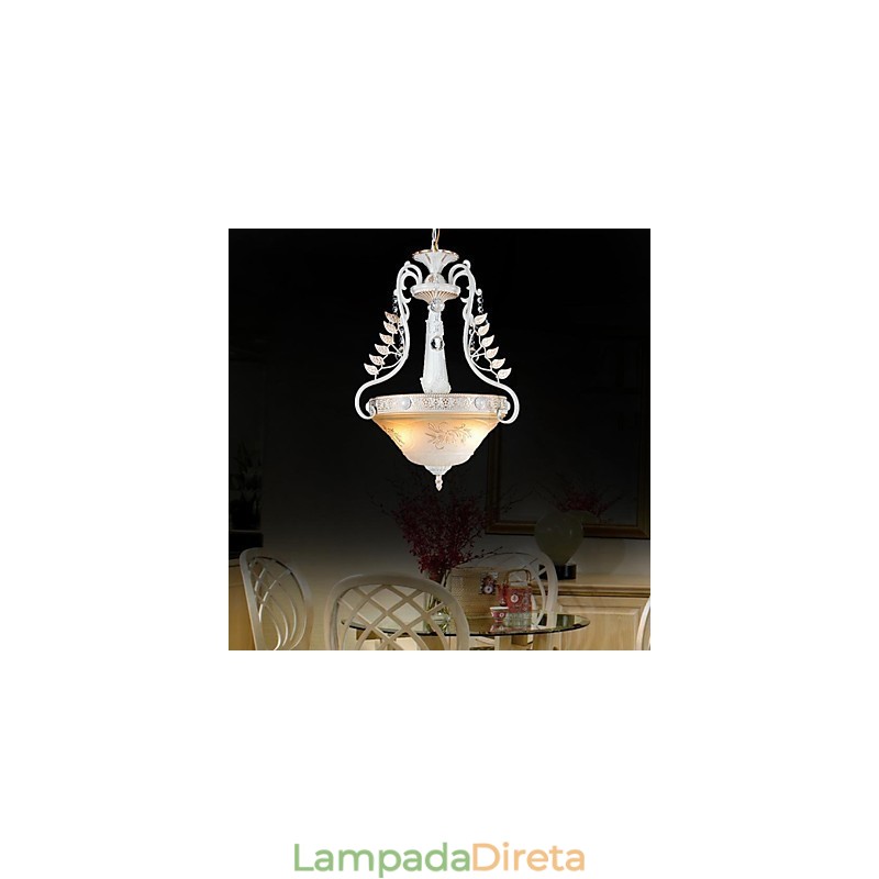 Pendente Branco Duas Luzes Padrão Vidro Abajur Mão Dourado Europeu Retro Clássico