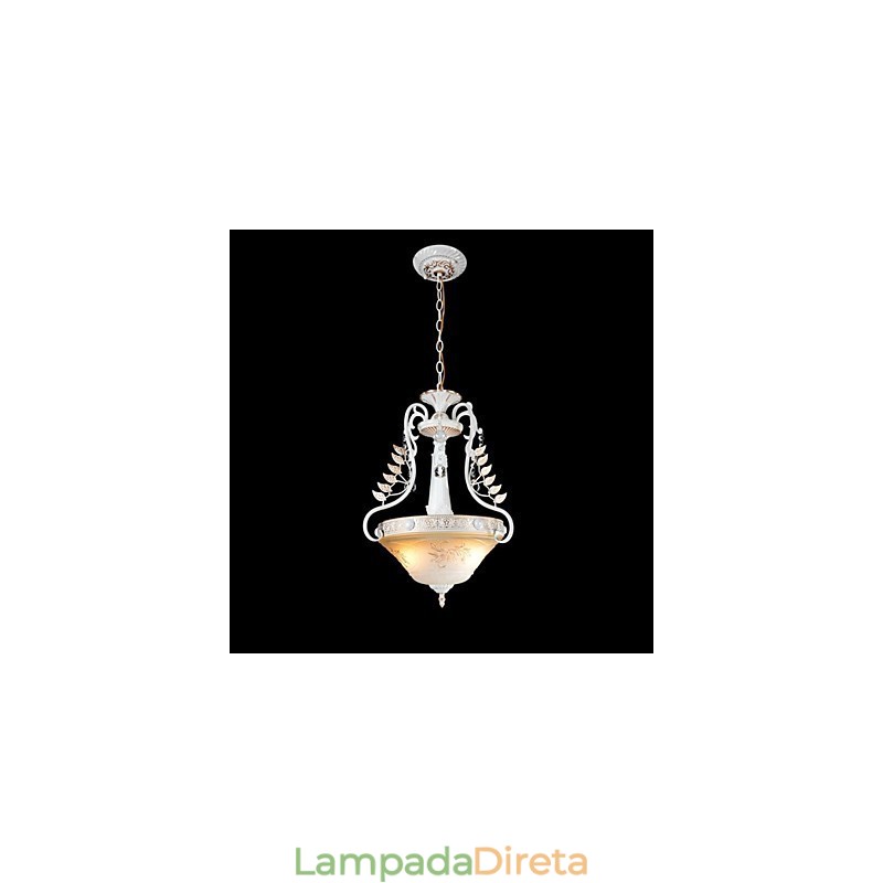 Pendente Branco Duas Luzes Padrão Vidro Abajur Mão Dourado Europeu Retro Clássico