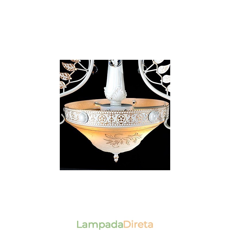 Pendente Branco Duas Luzes Padrão Vidro Abajur Mão Dourado Europeu Retro Clássico