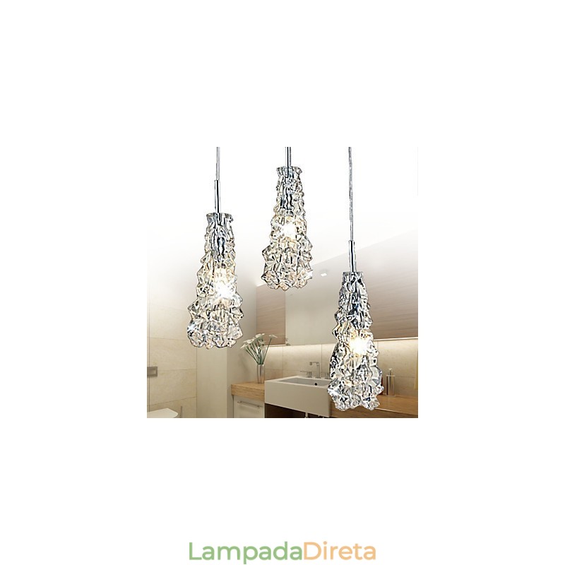 Lustre Tradition Classic de vidro transparente com 3 luzes