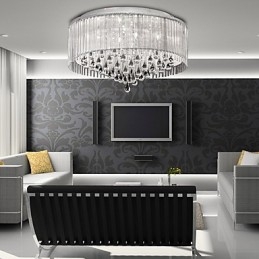 Elegante luminária pendente de cristal com 8 luzes em cúpula cilíndrica