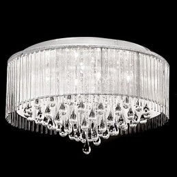 Elegante luminária pendente de cristal com 8 luzes em cúpula cilíndrica