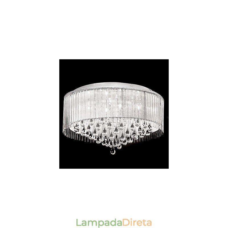 Elegante luminária pendente de cristal com 8 luzes em cúpula cilíndrica
