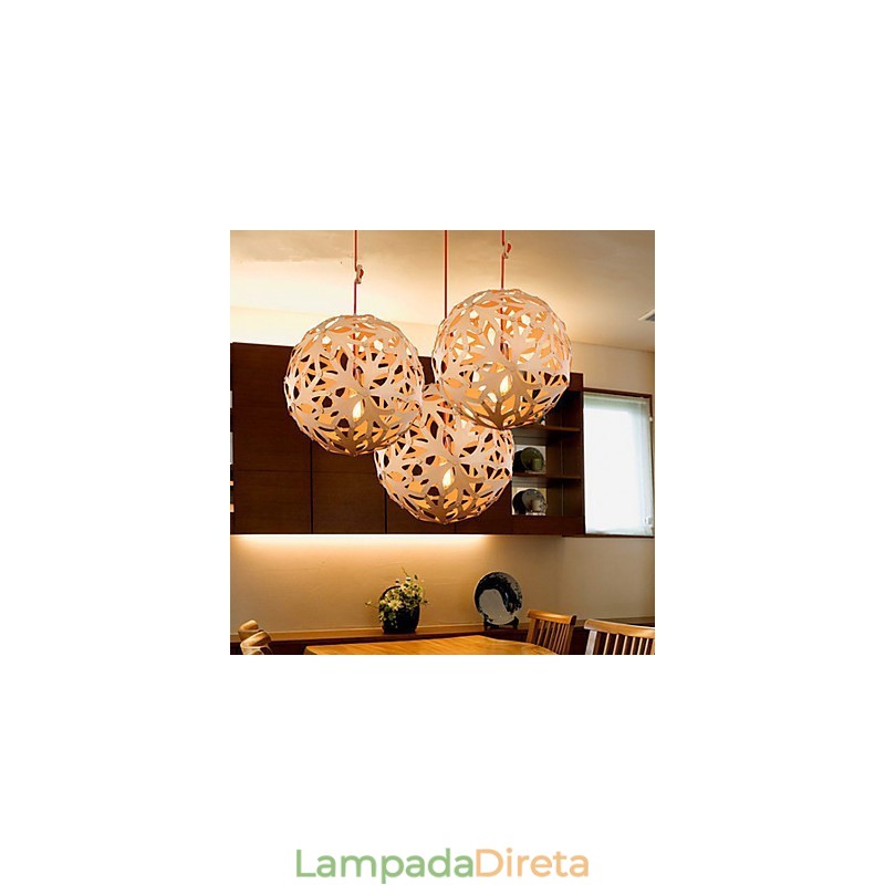 Lustre Mini Estilo Lanterna Madeira Bambu