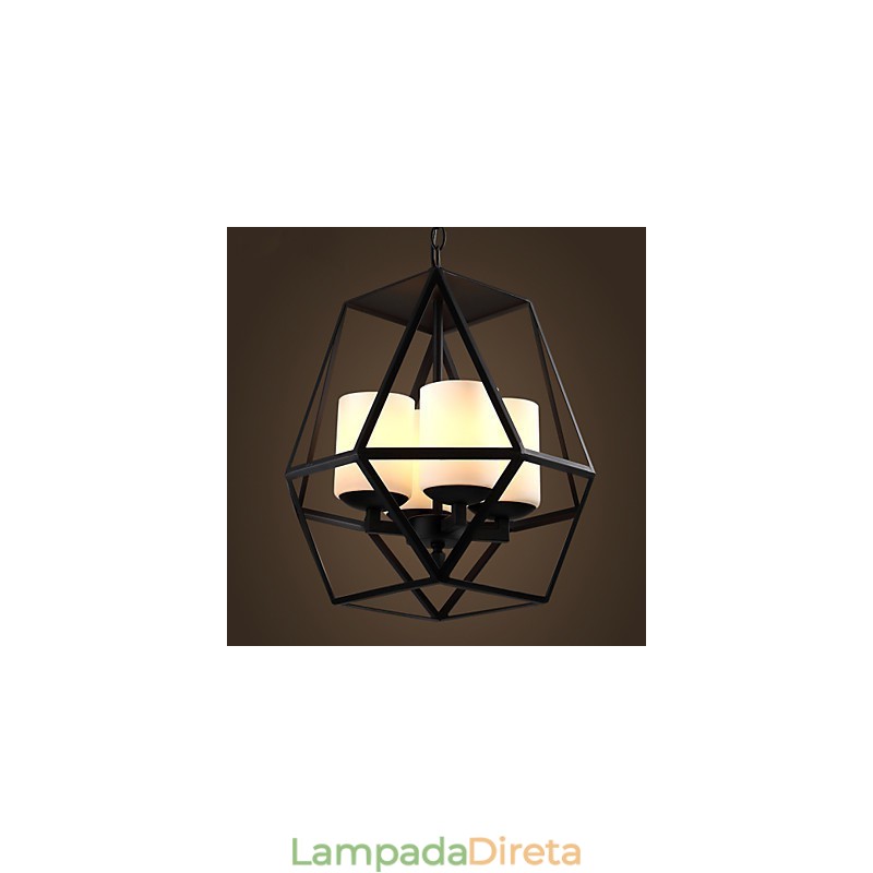 Lustre Americange Vintage de Ferro Preto de alto nível, Lustre Moderno, 4 luzes