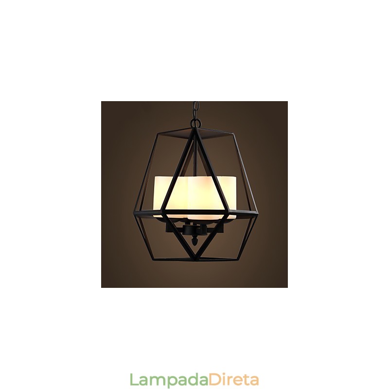 Lustre Americange Vintage de Ferro Preto de alto nível, Lustre Moderno, 4 luzes