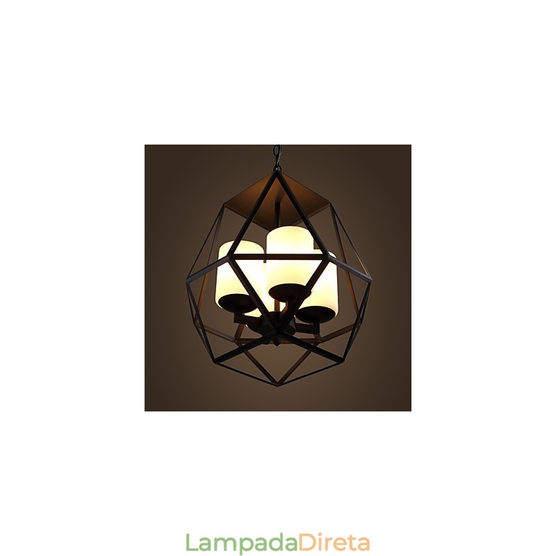 Lustre Americange Vintage de Ferro Preto de alto nível, Lustre Moderno, 4 luzes