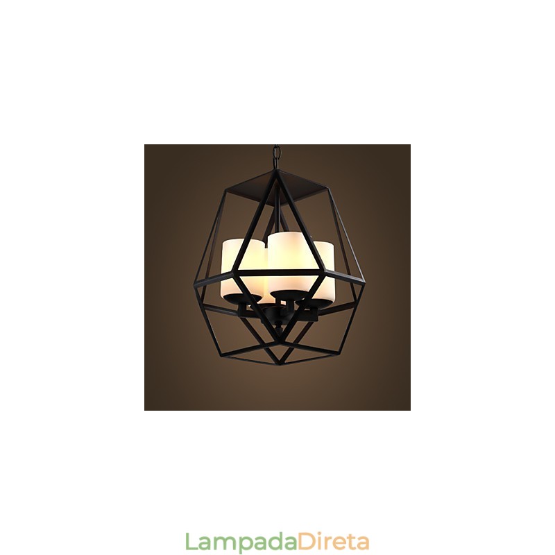 Lustre Americange Vintage de Ferro Preto de alto nível, Lustre Moderno, 4 luzes
