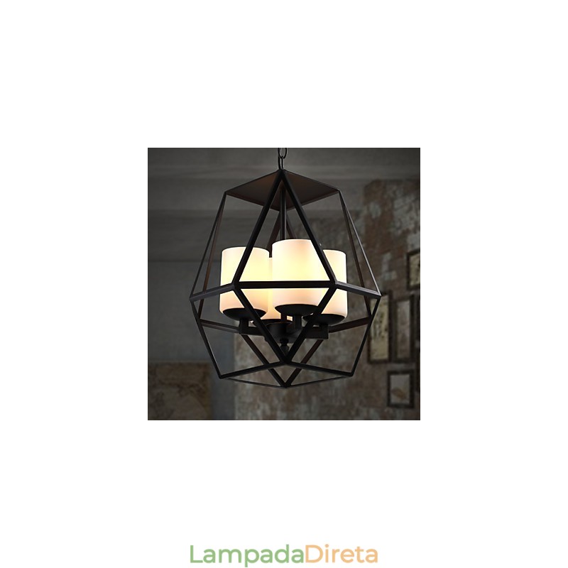 Lustre Americange Vintage de Ferro Preto de alto nível, Lustre Moderno, 4 luzes