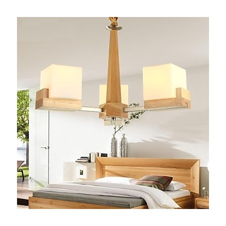 Luminária pendente de carvalho com três luzes Carvalho e vidro Luminária pendente de carvalho com três luzes Carvalho e vidro