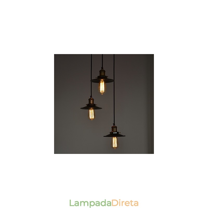 Pendente Vintage 3 Luzes Em Sombra De Ferro