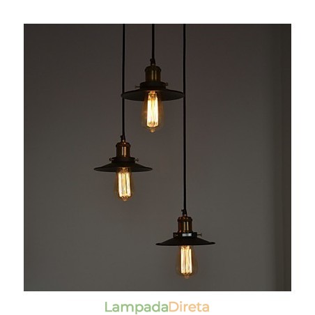 Pendente Vintage 3 Luzes Em Sombra De Ferro Pendente Vintage 3 Luzes Em Sombra De Ferro