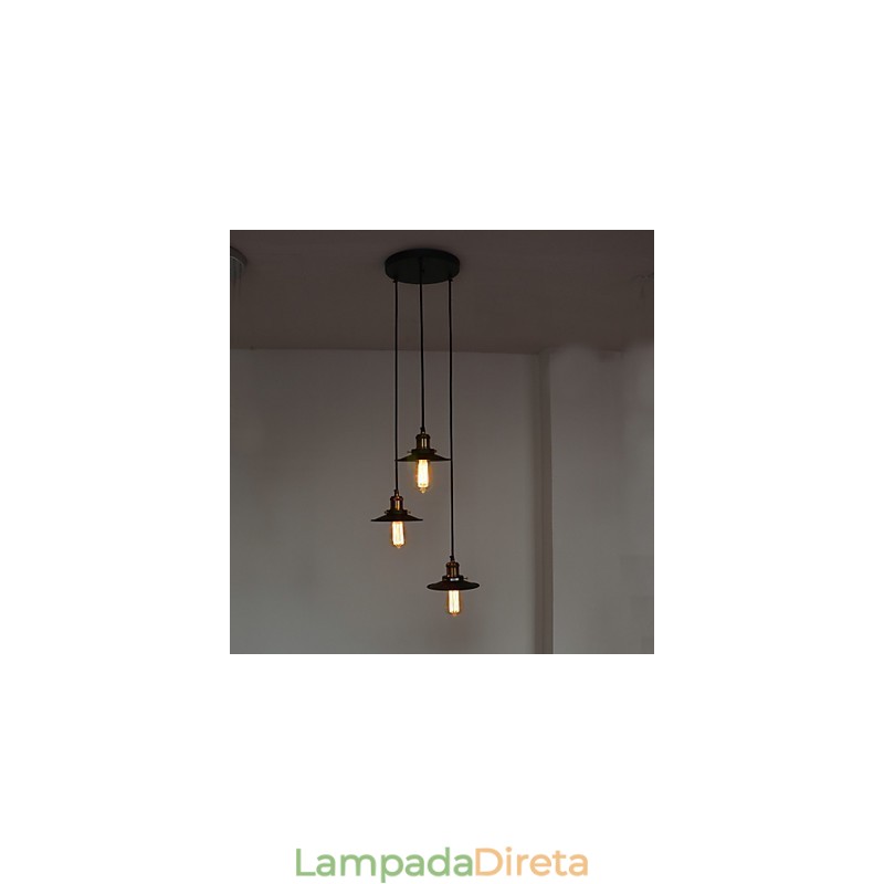 Pendente Vintage 3 Luzes Em Sombra De Ferro