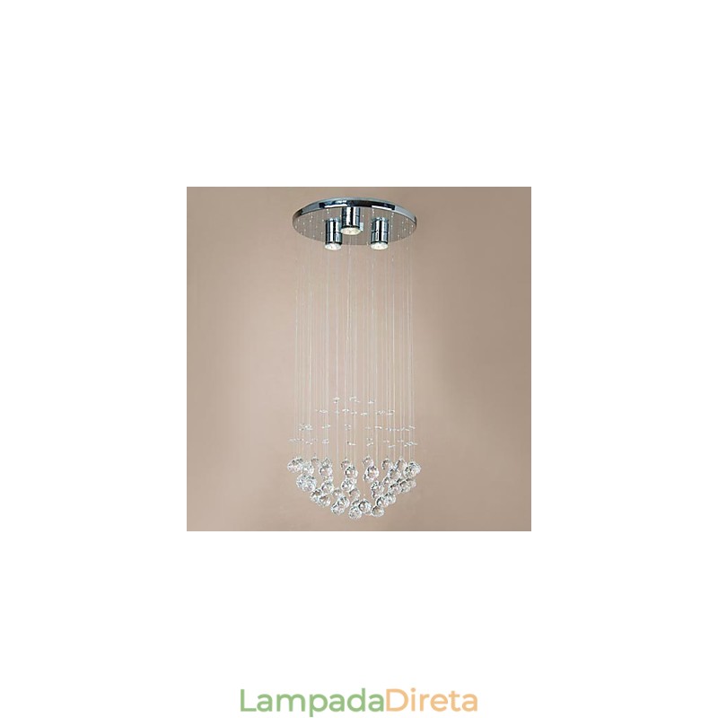 Luminária de embutir moderna com 3 luzes e contas de cristal