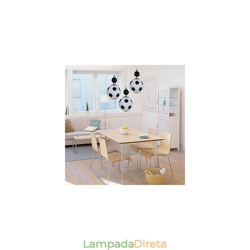 Luminária pendente redonda clássica moderna de futebol com 3 luzes