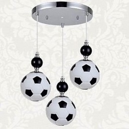 Luminária pendente redonda clássica moderna de futebol com 3 luzes