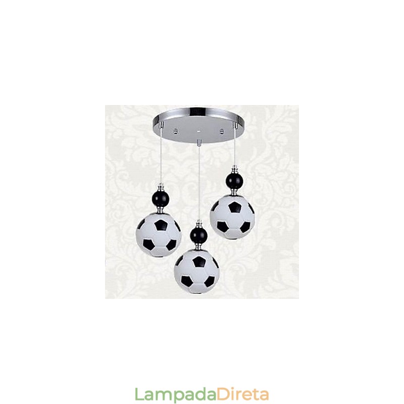 Luminária pendente redonda clássica moderna de futebol com 3 luzes