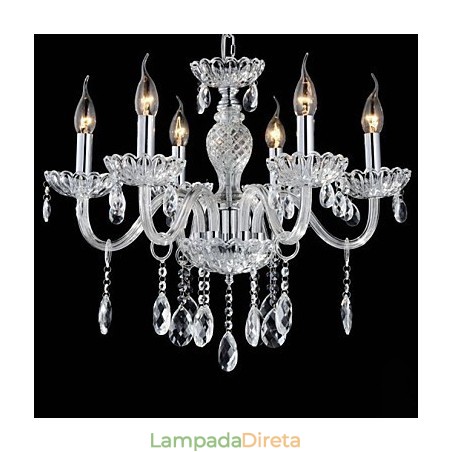 6 Luzes O estilo do palácio Lustre de vidro com lâmpada de vela 6 Luzes O estilo do palácio Lustre de vidro com lâmpada de vela