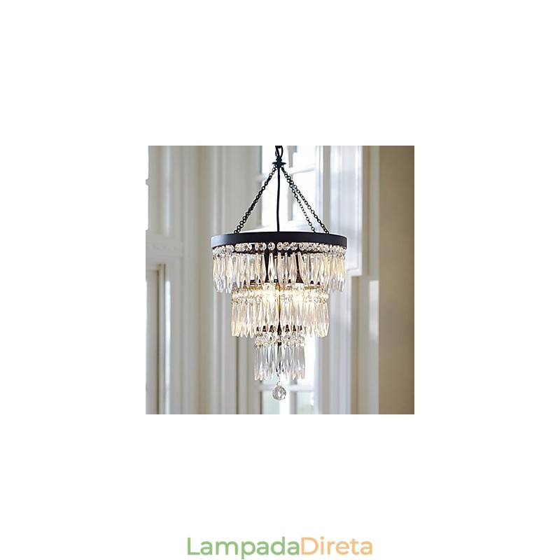 Pendente 3 Luzes Moderno Elegante Metal Cristal Pintura