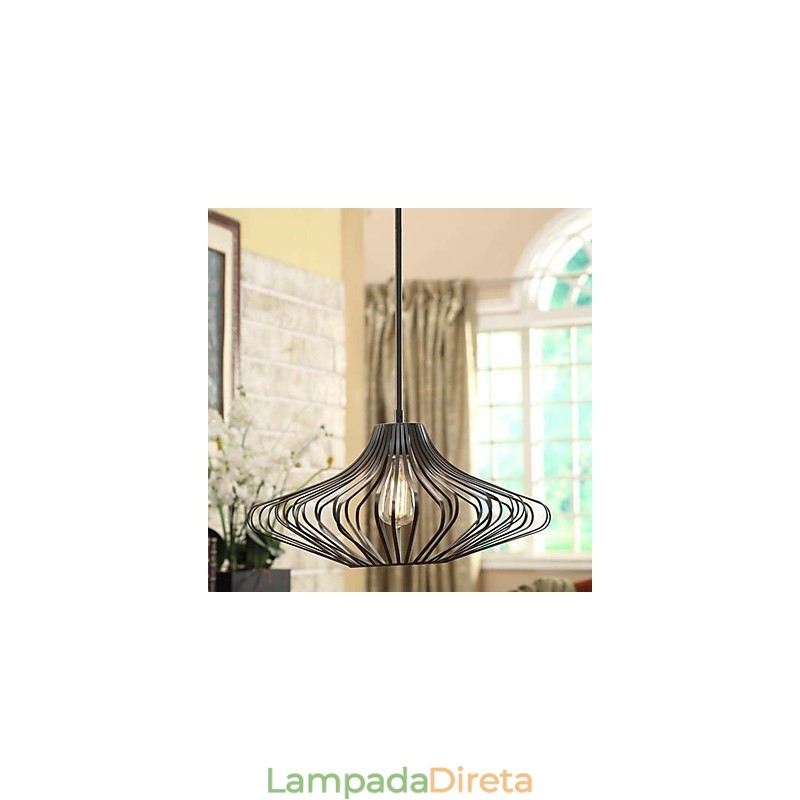Luminária pendente moderna com estrutura de metal preto