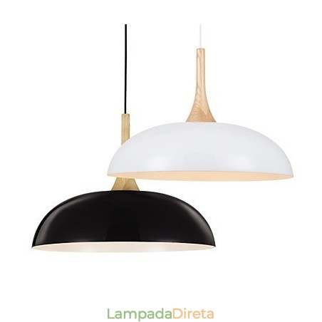 Mini Luminária Pendente Artística 1 Luz Moderna Simplicidade Acabamento Preto Branco Alumínio e Madeira Droplight Mini Luminária Pendente Artística 1 Luz Moderna Simplicidade Acabamento Preto Branco Alumínio e Madeira Droplight