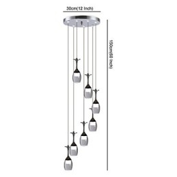 Luminária pendente moderna com 7 luzes, lâmpadas integradas e luz de escada incluída