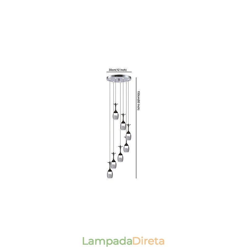 Luminária pendente moderna com 7 luzes, lâmpadas integradas e luz de escada incluída