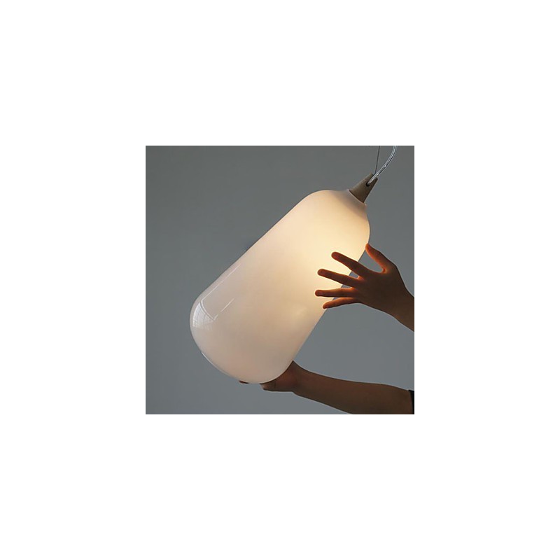 Luminária Pendente Garrafa de Vidro Branco Leite Curva Natural