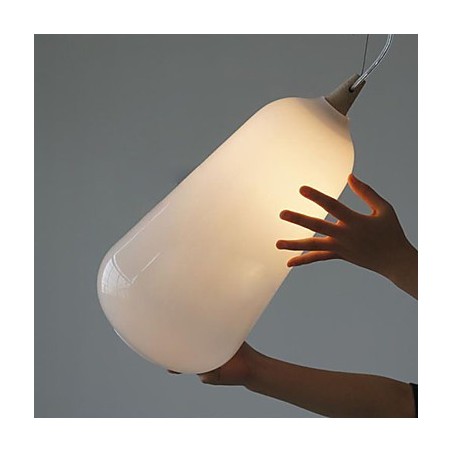 Luminária Pendente Garrafa de Vidro Branco Leite Curva Natural Luminária Pendente Garrafa de Vidro Branco Leite Curva Natural