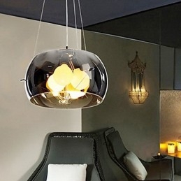 Pingente moderno e pitoresco de 3 luzes em estilo italiano com abajur transparente preto