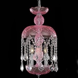 Luminária pendente de cristal moderna com 3 luzes em tom rosa