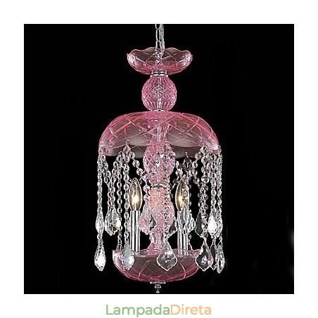 Luminária pendente de cristal moderna com 3 luzes em tom rosa Luminária pendente de cristal moderna com 3 luzes em tom rosa