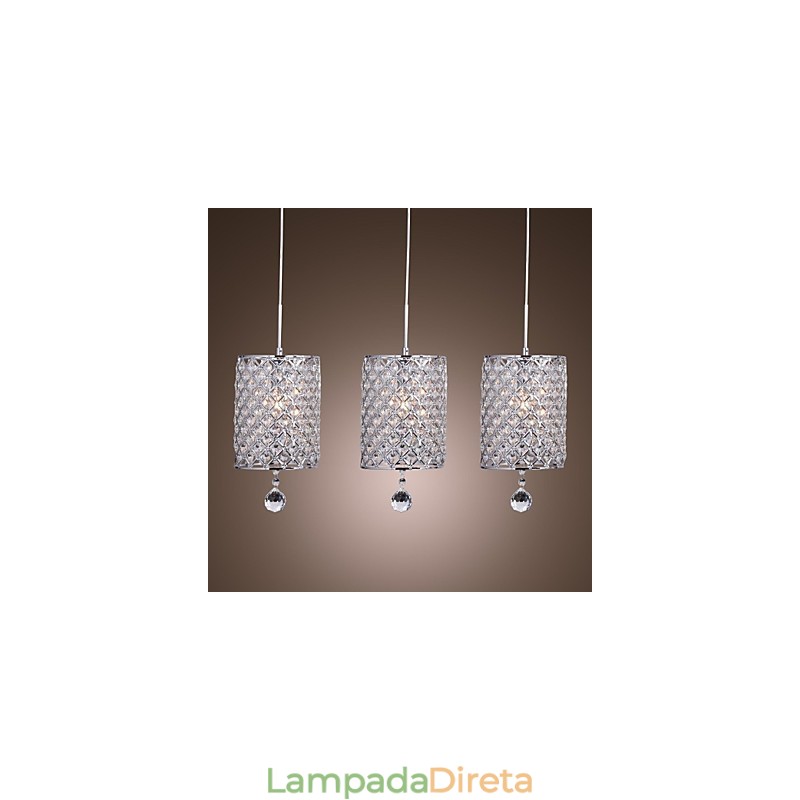 Luminária pendente moderna contemporânea de cristal cromado em metal