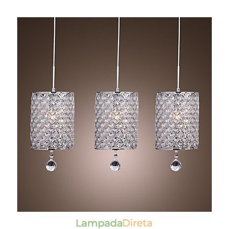 Luminária pendente moderna contemporânea de cristal cromado em metal Luminária pendente moderna contemporânea de cristal cromado em metal