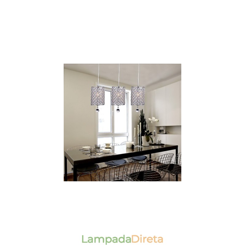 Luminária pendente moderna contemporânea de cristal cromado em metal