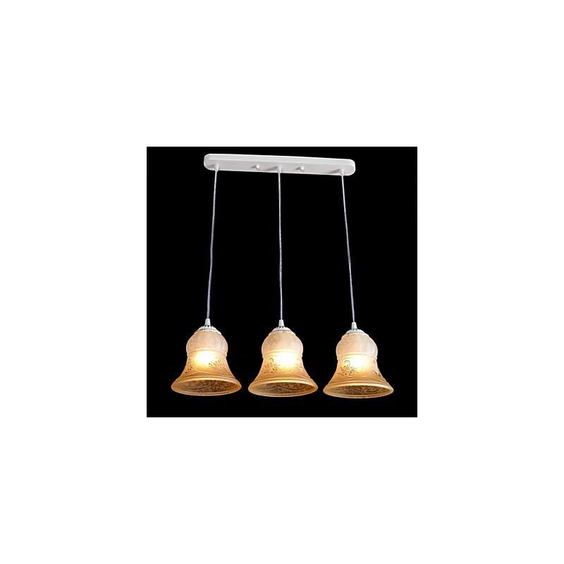 Pendente Branco Três Luzes Padrão Vidro Abajur Mão Dourado Europeu Retro Clássico