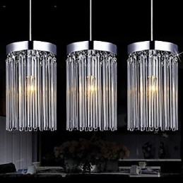 Pendente moderno de 3 luzes com haste de vidro