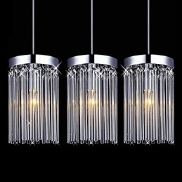 Pendente moderno de 3 luzes com haste de vidro