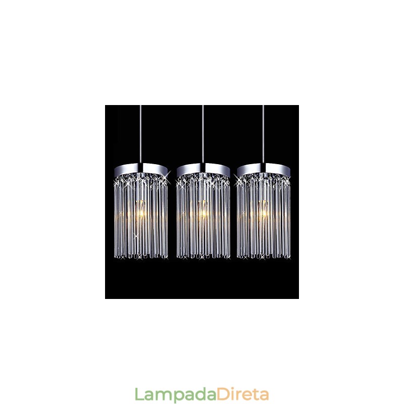 Pendente moderno de 3 luzes com haste de vidro