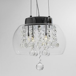 Luminária pendente de cristal artística de 4 luzes com cúpula de vidro